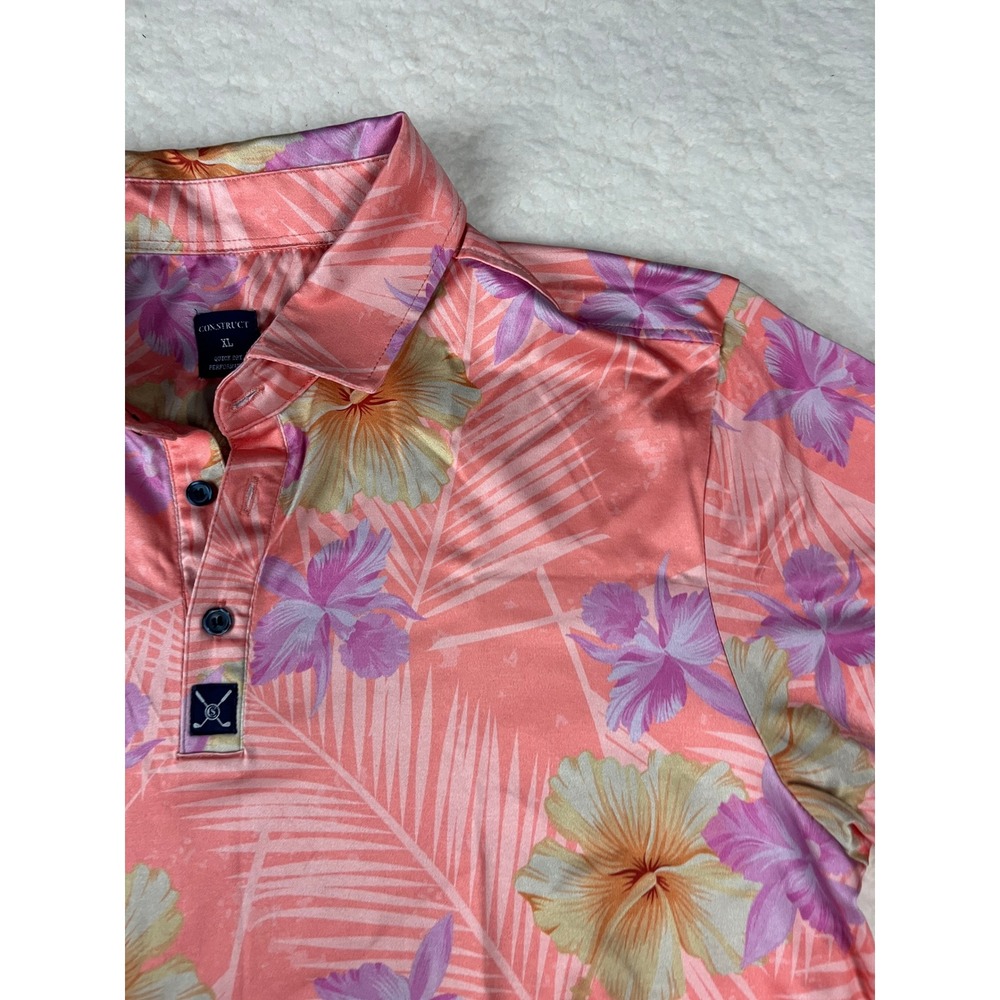 CONSTRUCT Mens XL Quick Dry Performance‎ Golf Polo Shirt Tropical Floral